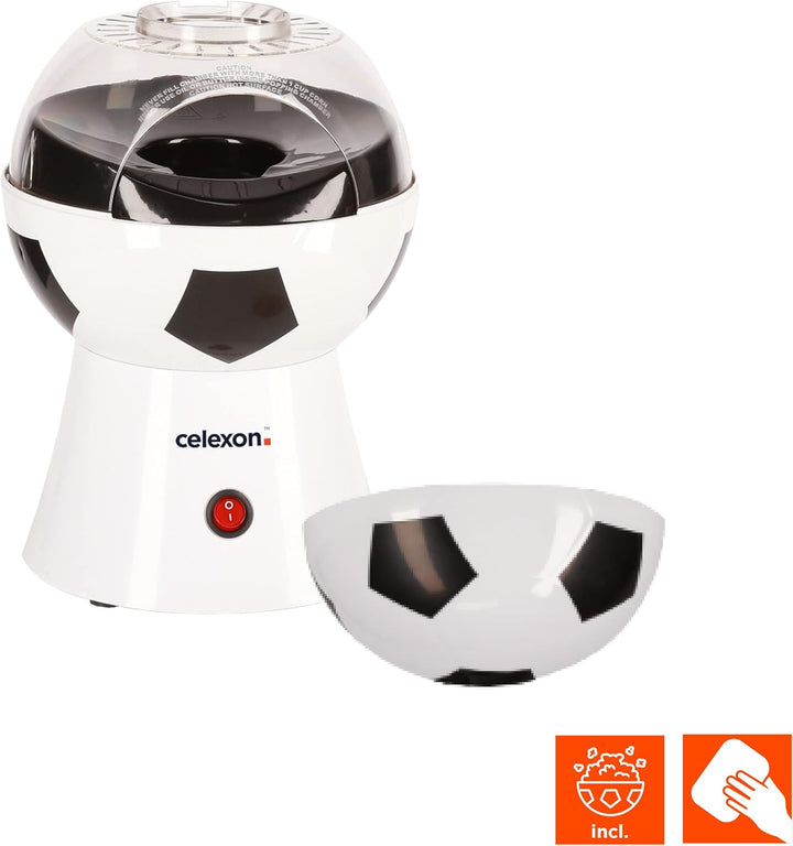 celexon SoccerPop SP10 Popcorn-Maschine - 20x20x29cm - Gewicht:1,2kg - weiss/Fussball-Design- ohne Ö