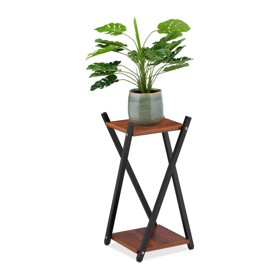 Relaxdays Blumenständer, 2 Etagen in Holzoptik, Metall, MDF, moderner Blumenhocker, 57 x 29 x 29 cm,