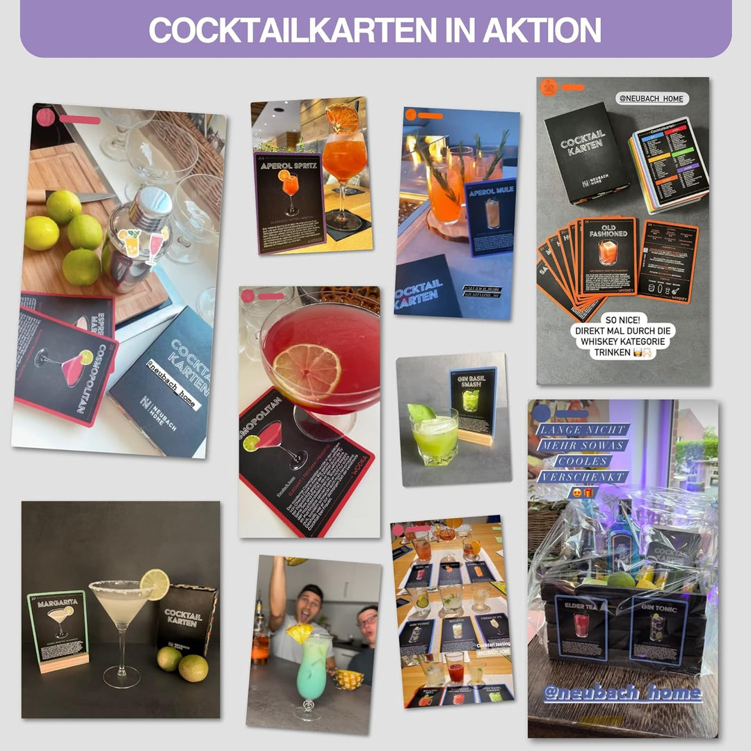 Cocktail Karten - 50 Rezepte im Set inkl. Erklärung und Videos - Bar Zubehör - Party Deko - Geschenk
