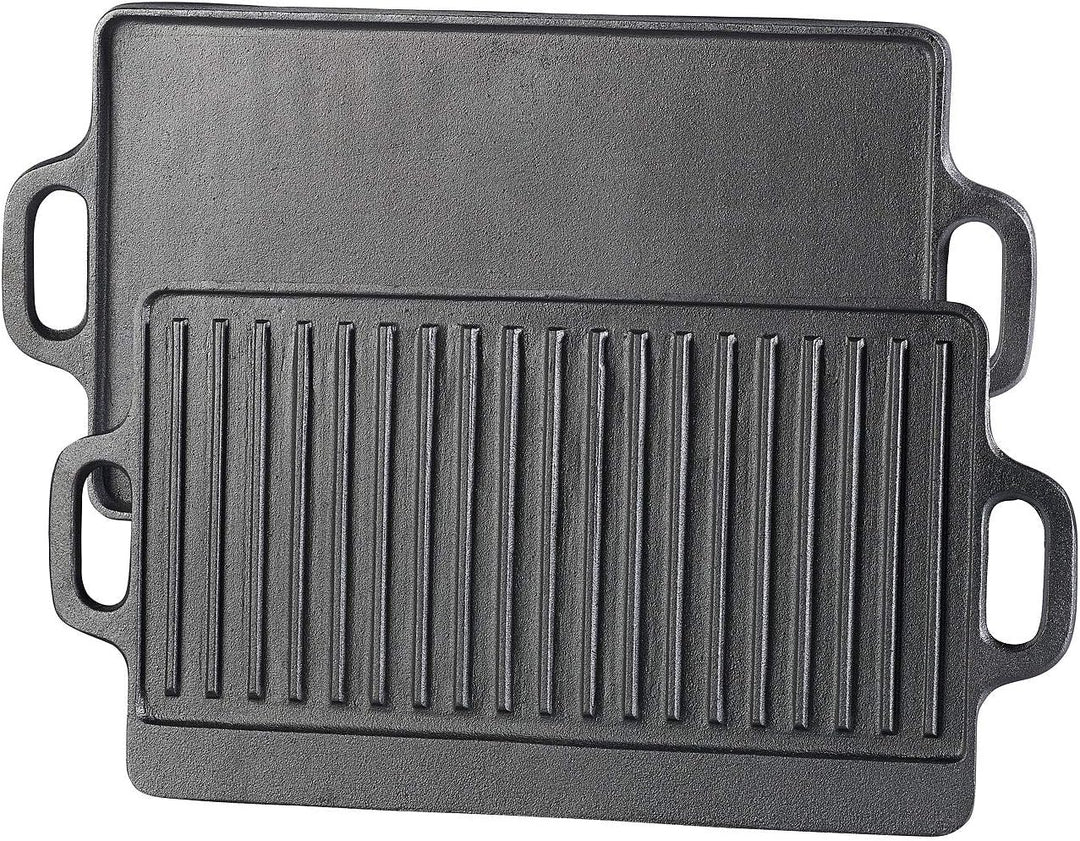 Rosenstein & Söhne Grillplatte: 2er-Set gusseiserne Wende-Platten für Grill, Ofen und Herd, 46 x 23