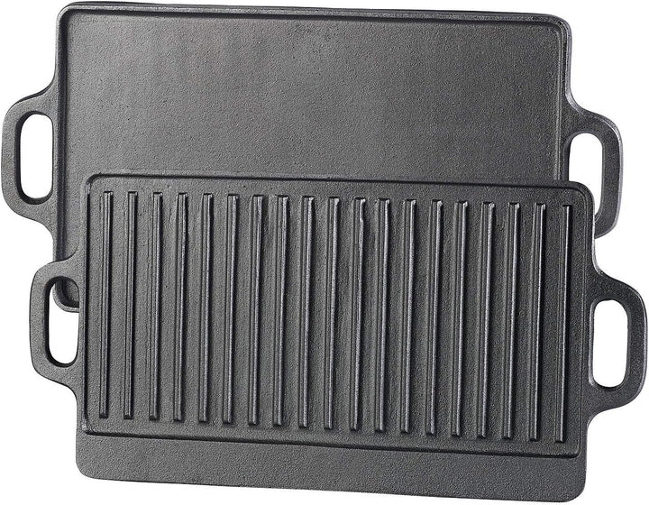Rosenstein & Söhne Grillplatte: 2er-Set gusseiserne Wende-Platten für Grill, Ofen und Herd, 46 x 23