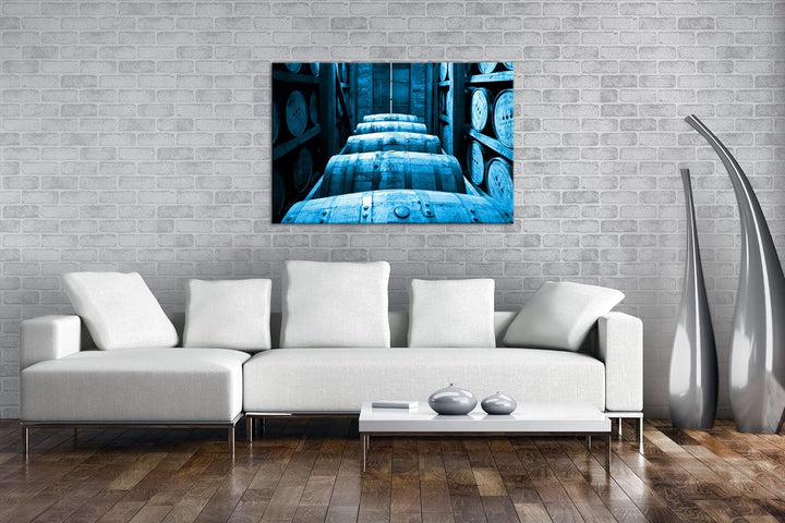 deyoli riesige Fässer in Brennerei Format 100x70 Effekt: Monocrome Blau als Leinwandbild, Motiv fert