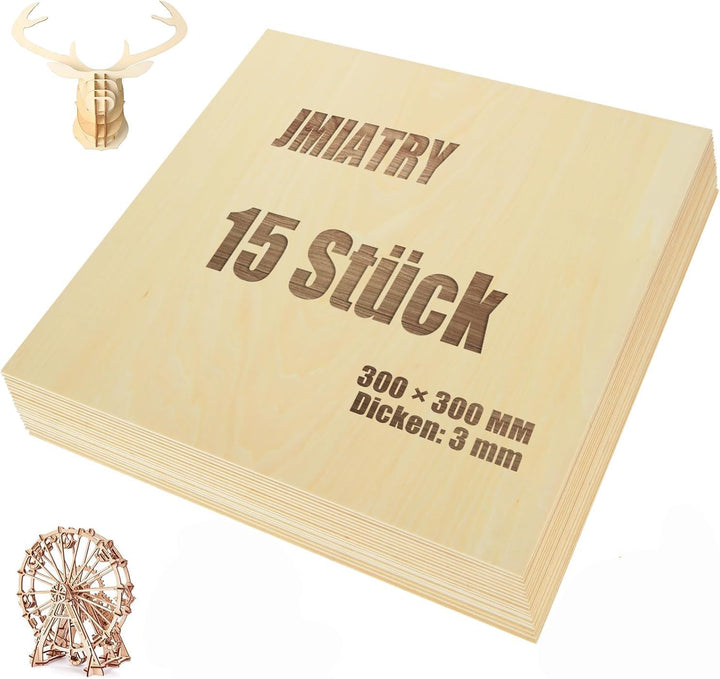 JMIATRY 15 Stück Sperrholzplatte 3mm, Lindenholz 300 * 300 * 3mm, Holzplatten zum Basteln, Holzplatt