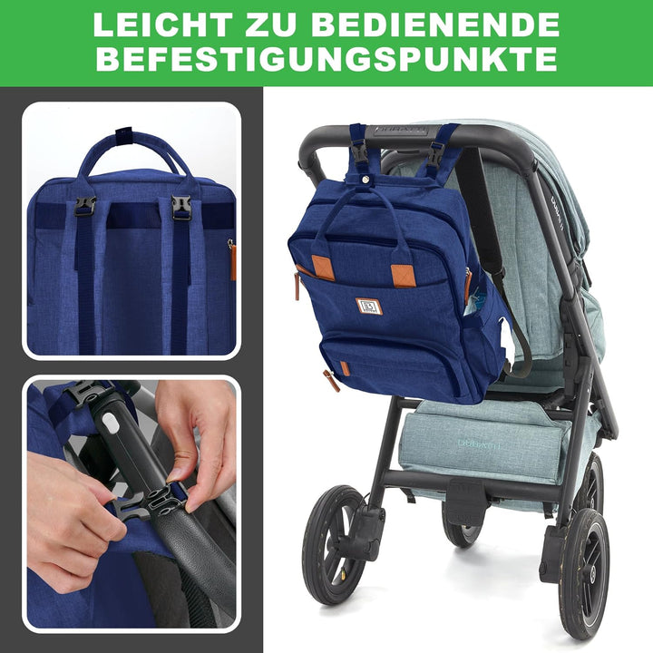 Brisby Wickelrucksack gross - Wickeltasche kinderwagen mit isoliertes Frontfach, Babytasche mit Wick