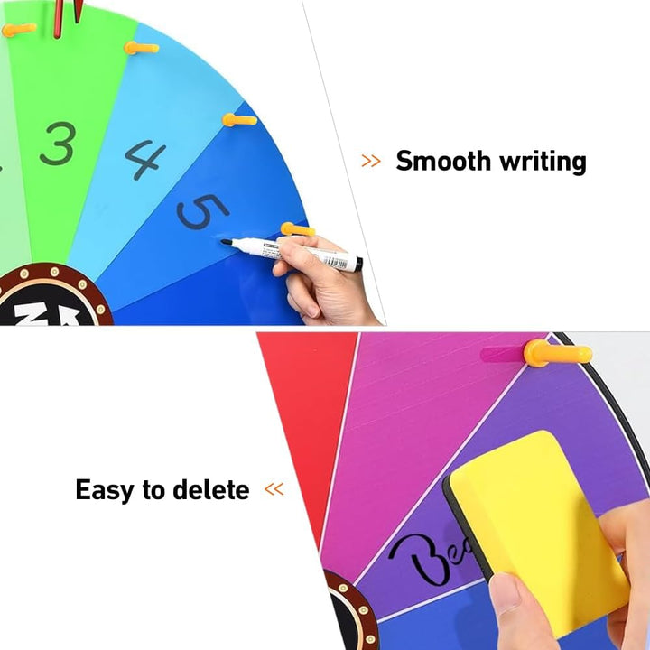 Glücksrad zum Drehen, 30cm Glücksrad zum Selbstgestalten mit 14 Slots, Spinning Prize Wheel mit Radi