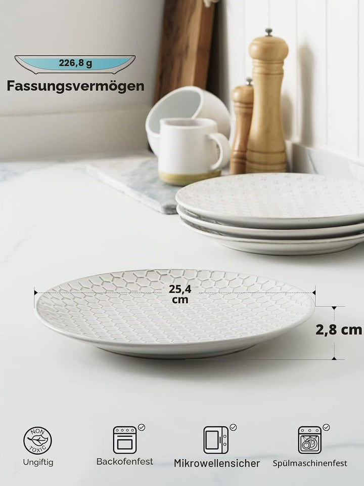 LE TAUCI Speiseteller 25.4 cm, weisse Nudelteller, Hauseinweihung und Hochzeitsgeschenk, Keramik gep