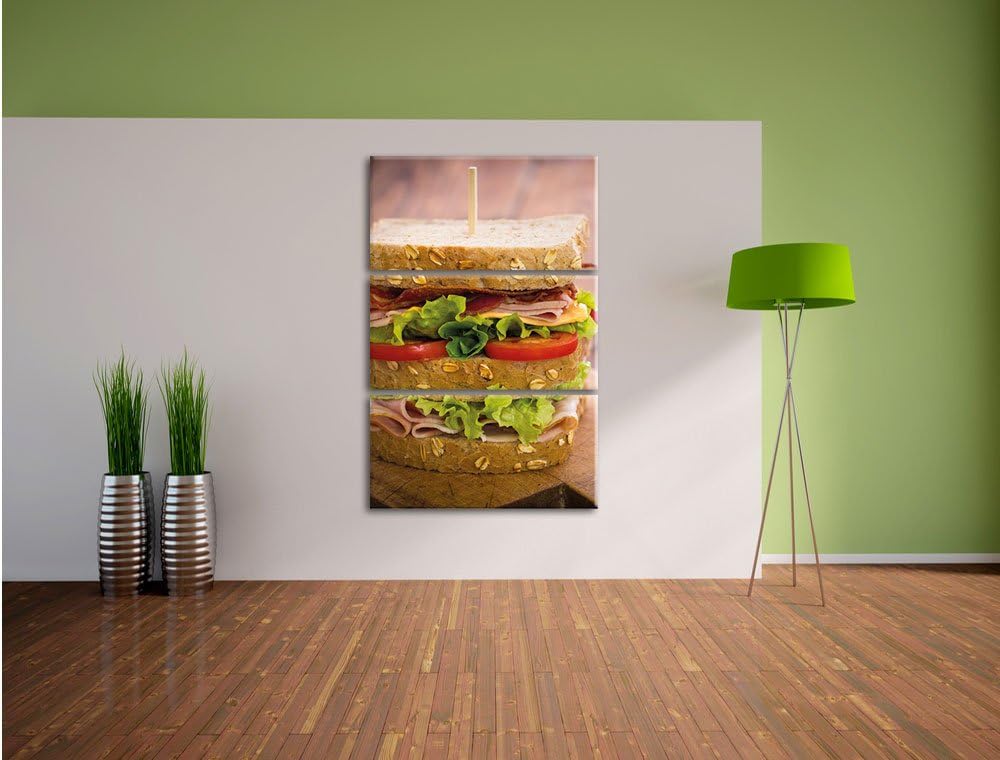 Pixxprint Doppeldecker Sandwich als Leinwandbild/Grösse: 3 Teilig (120x80) cm/Wandbild/Kunstdruck/fe