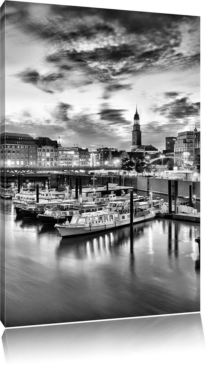 Pixxprint Hamburger Hafen am Abend als Leinwandbild/Grösse: 100x70 / Wandbild/Kunstdruck/fertig besp