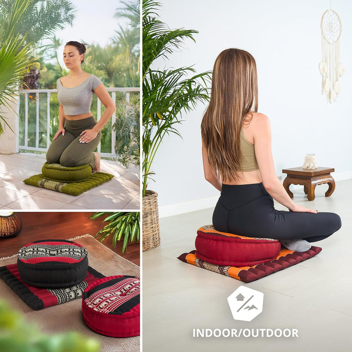 livasia Meditationsset L - Ø 38x15cm / Matte 50x50x4,5cm - Yogaset mit Kissen und Matte, Pouf, Yogam