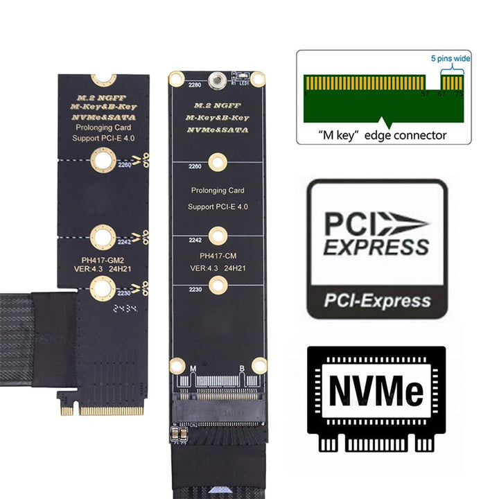 NFHK NGFF M-Key NVME Stecker auf Buchse, Verlängerungs-PCI-Express-Kabel, 30 cm, rechtwinklig, Typ 9