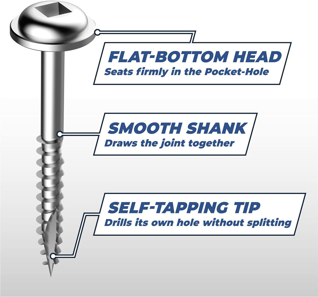 Kreg SML-F150-500 Sacklochschrauben, 38 mm, 2 Vierkant-Antrieb, Unterlegscheibenkopf, 500 Stück
