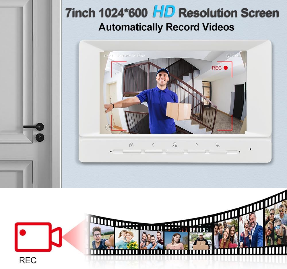 7 Zoll TUYA WLAN Video Tür Telefon Intercom System 1080P HD Kamera IR-Nachtsicht, Videotürklingel mi