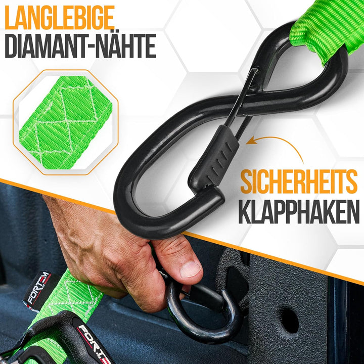 FORTEM Spanngurte mit Ratsche und Haken -Robustes 4er Spanngurt Set mit Zurrschlaufe–3,04m (2363 kg