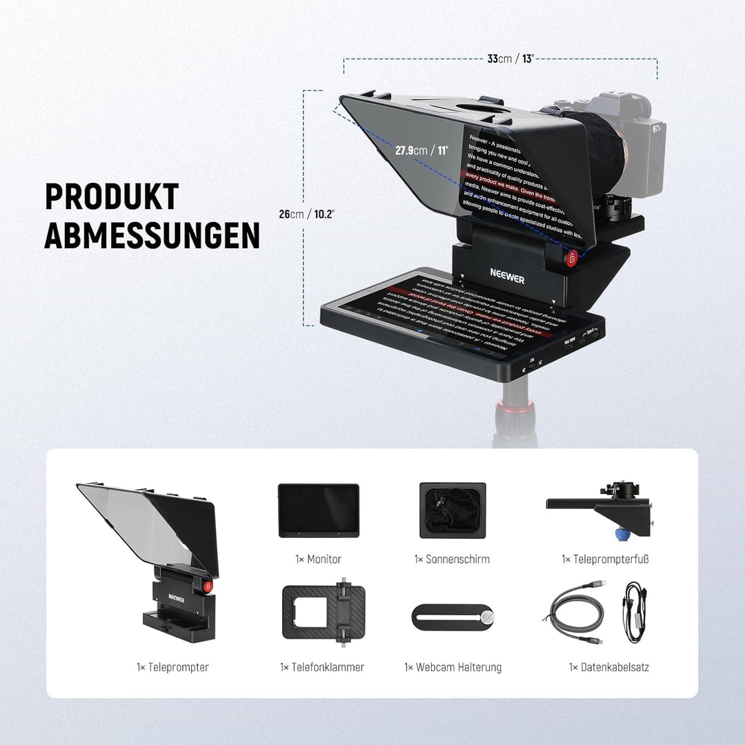 NEEWER 2 in 1 Teleprompter 11 Zoll mit Monitor für Windows MacOS, Unterstützt Bildschirmspiegelung,