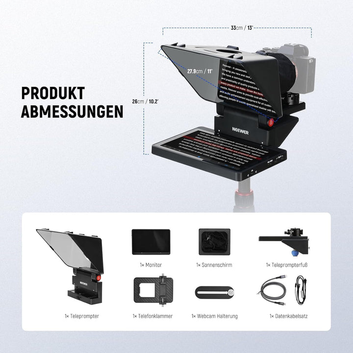 NEEWER 2 in 1 Teleprompter 11 Zoll mit Monitor für Windows MacOS, Unterstützt Bildschirmspiegelung,