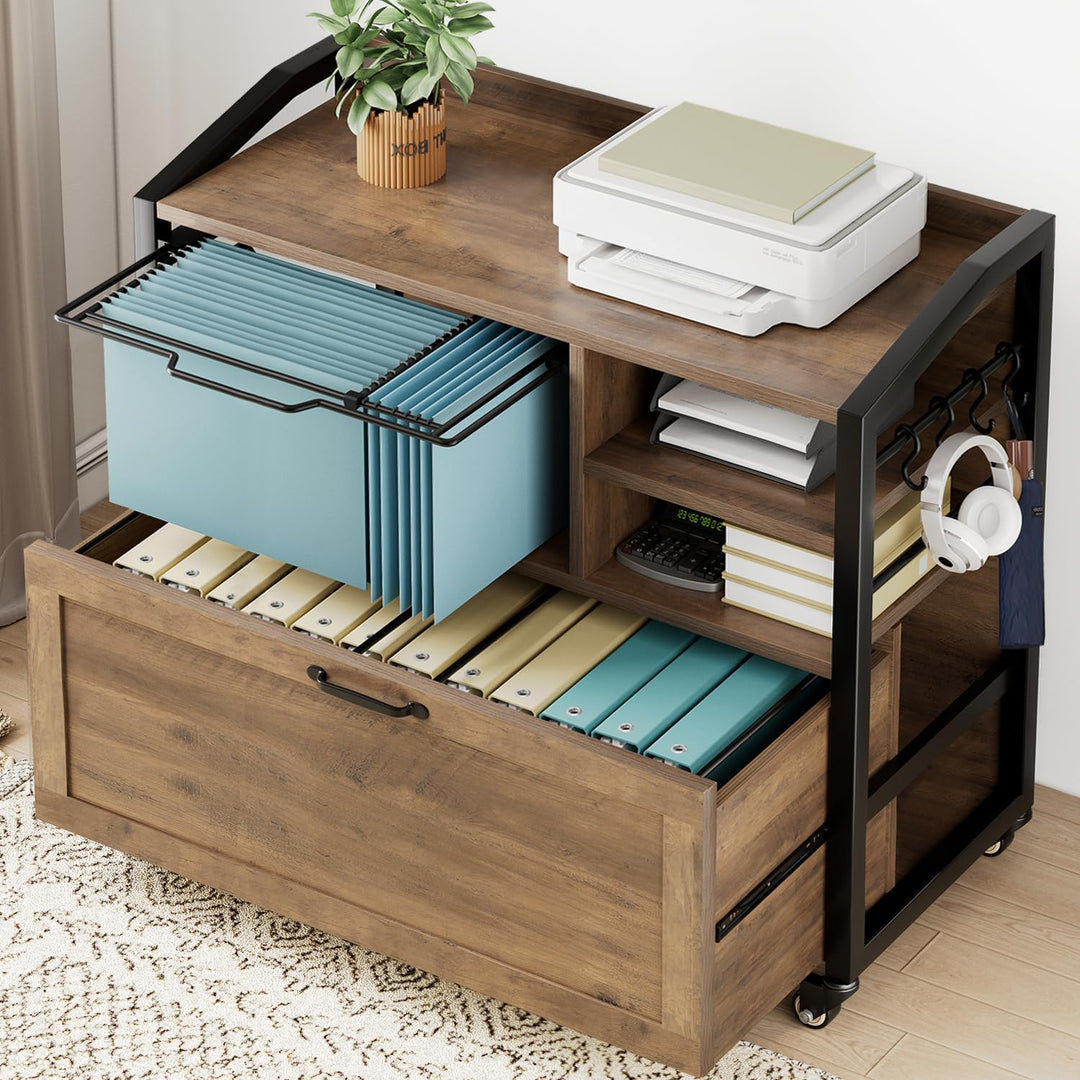 HSH Rollcontainer Mit Schublade Mobiler Aktenschrank Aus Holz Metall für DIN A4 Letter FormatGrösse