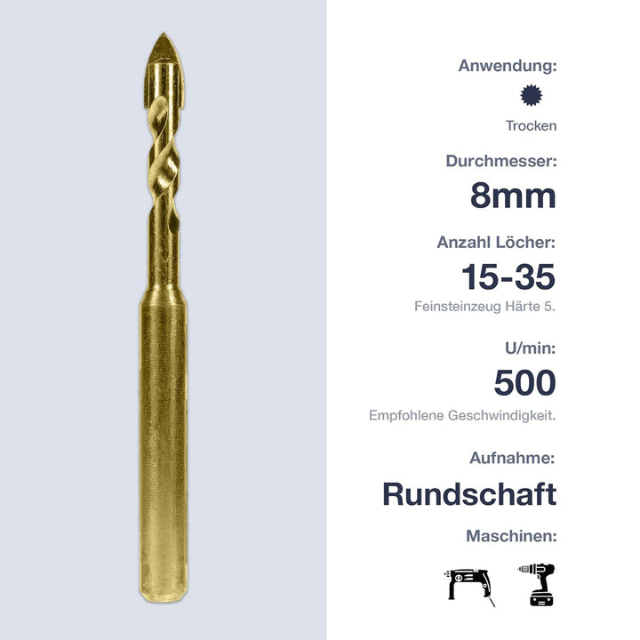 Marcrist TD850 Fliesenbohrer 8mm - Hard Ceramic Bohrer für harte Fliesen, Keramik, Granit und Marmor