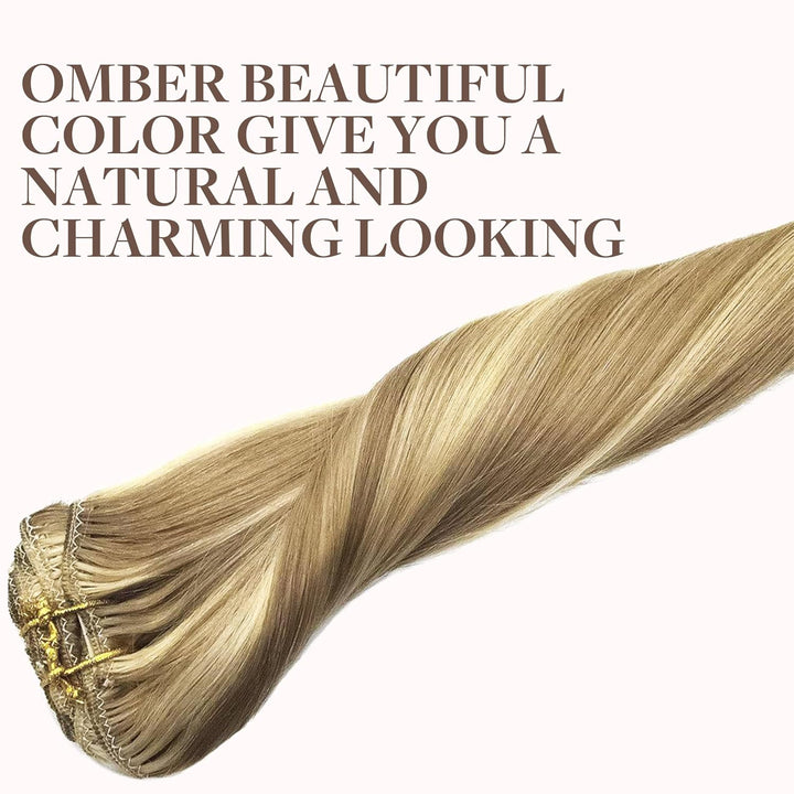 GOO GOO Clip in Extensions Echthaar, Echthaar Extensions Clip, 35cm 120g 7pcs, Extensions Echthaar,