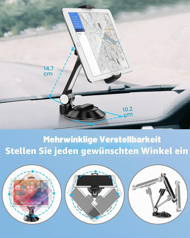 AboveTEK Tablet & Handy Ständer mit Saugnapf – Faltbare 360° Halterung Auto für iPad/Smartphones (4–