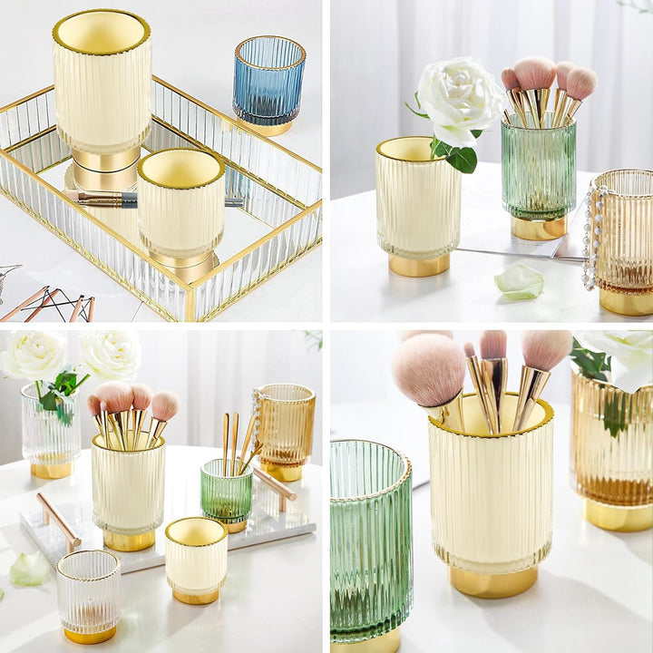 DASITON Make up Pinsel Organizer,Kosmetik Organizer Gold,Pinsel Organizer aus Glas,Pinselhalter Kosm