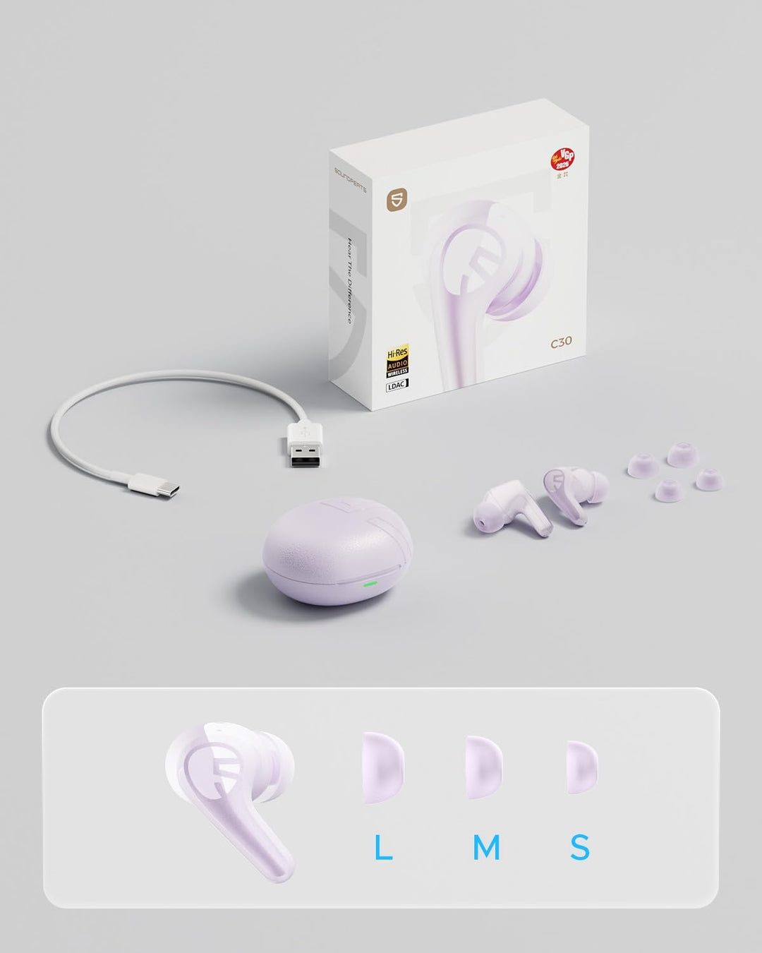 SoundPEATS C30 Noise Cancelling kopfhörer, Bluetooth Kopfhörer mit Hi-Res LDAC, 12mm Treiber, 52 Std