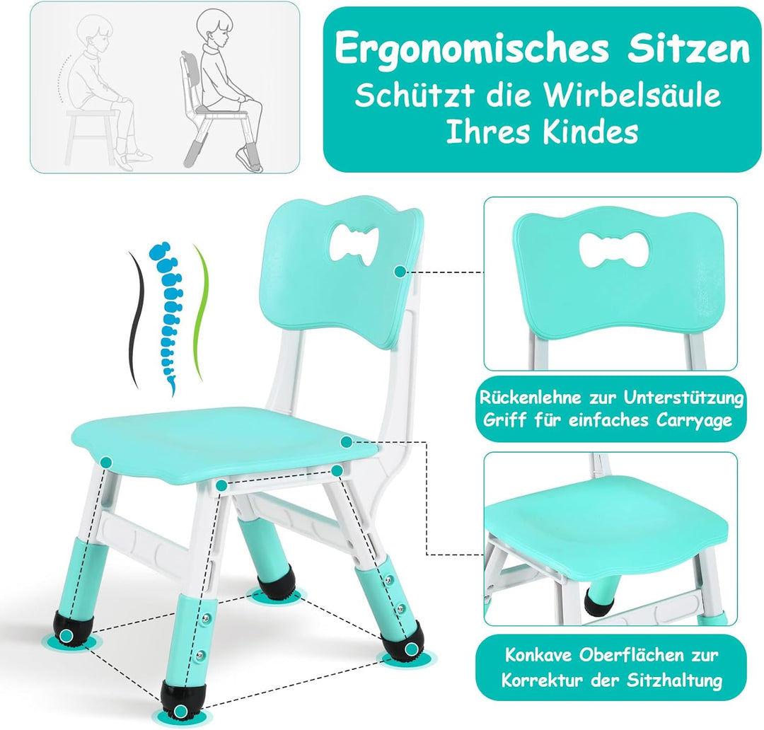 MAMIZO Kindertisch mit 6 Stühlen, Kindertischgruppe Höhenverstellbar Packung, Kinder Tisch Stuhl Set