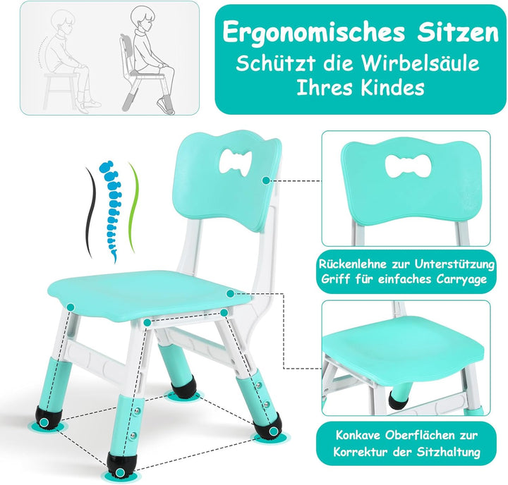 MAMIZO Kindertisch mit 6 Stühlen, Kindertischgruppe Höhenverstellbar Packung, Kinder Tisch Stuhl Set