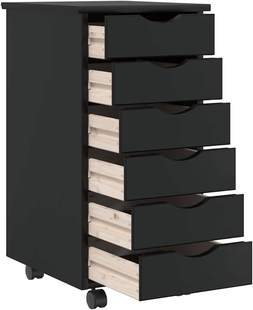 vidaXL Rollschrank mit Schubladen MOSS Schwarz Massivholz Kiefer, Kommode, Schubladenschrank, Schrei