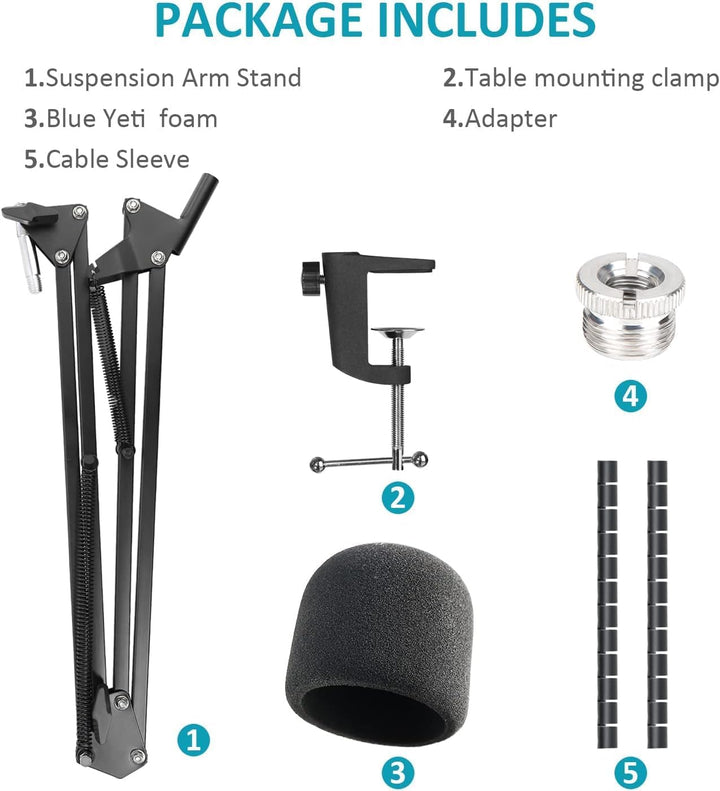 SUNMON für Blue Yeti Mikrofon Arm - Mikrofonarm Mikrofonständer mit Yeti Mikrofon Popschutz, kompati