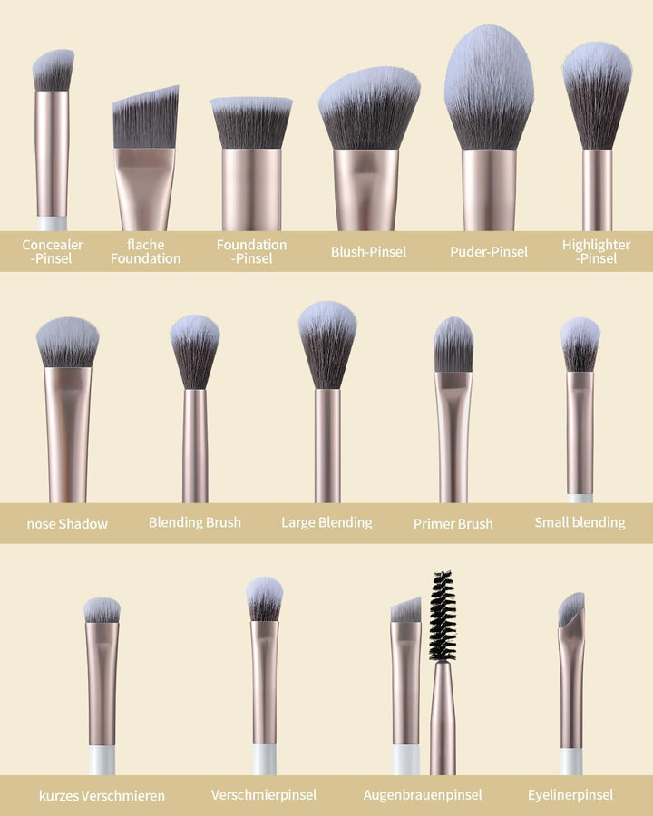 EIGSHOW Make-up Pinselset,15-teilig MUA PRO Serie Profi Pinsel mit Silberionen-Borsten für Foundatio