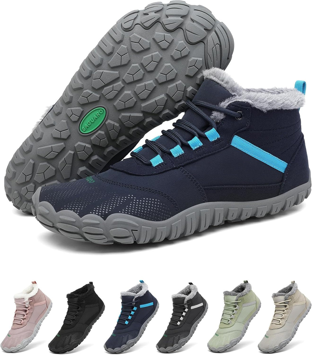 SAGUARO Barfussschuhe Gefüttert Herren Winterschuhe Damen Warm Winterstiefel 47 EU Blau, 47 EU Blau