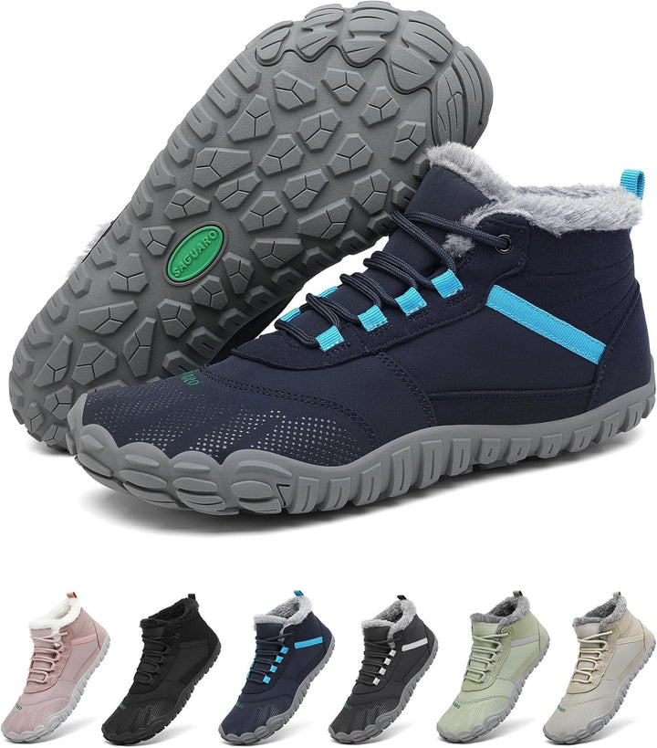 SAGUARO Barfussschuhe Gefüttert Herren Winterschuhe Damen Warm Winterstiefel 47 EU Blau, 47 EU Blau