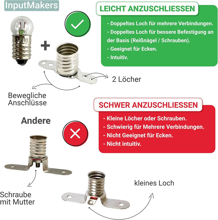 Set aus 25 Stück 3,8 V 0,3 A E10 Glühbirne und 25 Stück E10 Lampenfassung - Elektrosatz für Basteln