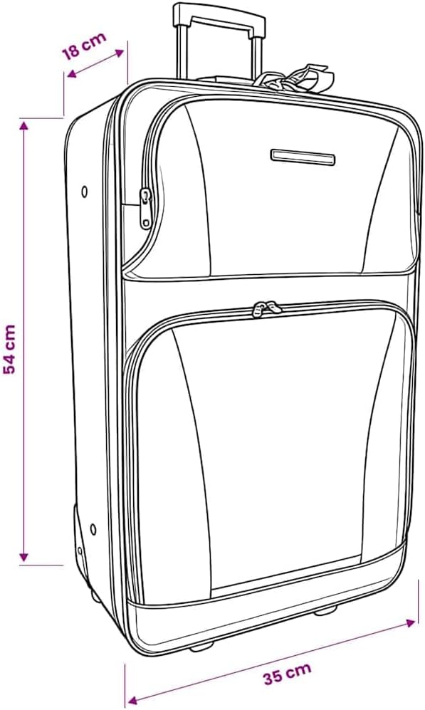 Reiseset Kofferset 5-teilig Schwarz aus Polyester mit PVC Beschichtung, Teleskopgriff, 2 Rollen, Rei