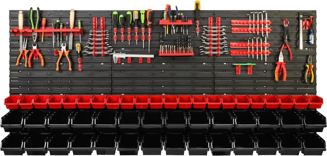 Lagersystem Werkstattregal | 172 x 78 cm | 50 stck. Box | Wandregal mit Werkzeughalterungen und Stap