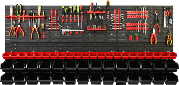 Lagersystem Werkstattregal | 172 x 78 cm | 50 stck. Box | Wandregal mit Werkzeughalterungen und Stap