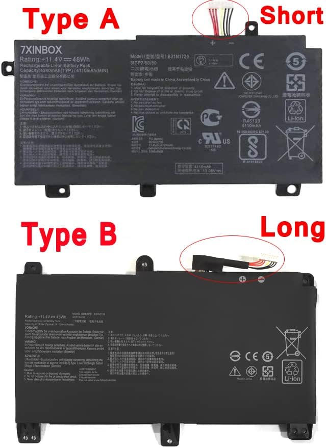 7XINbox B31N1726 11,4V 48Wh 4240mAh Laptop Akku Ersatz für ASUS FX80 FX80GM FX80GE FX80GD FX86 FX86F