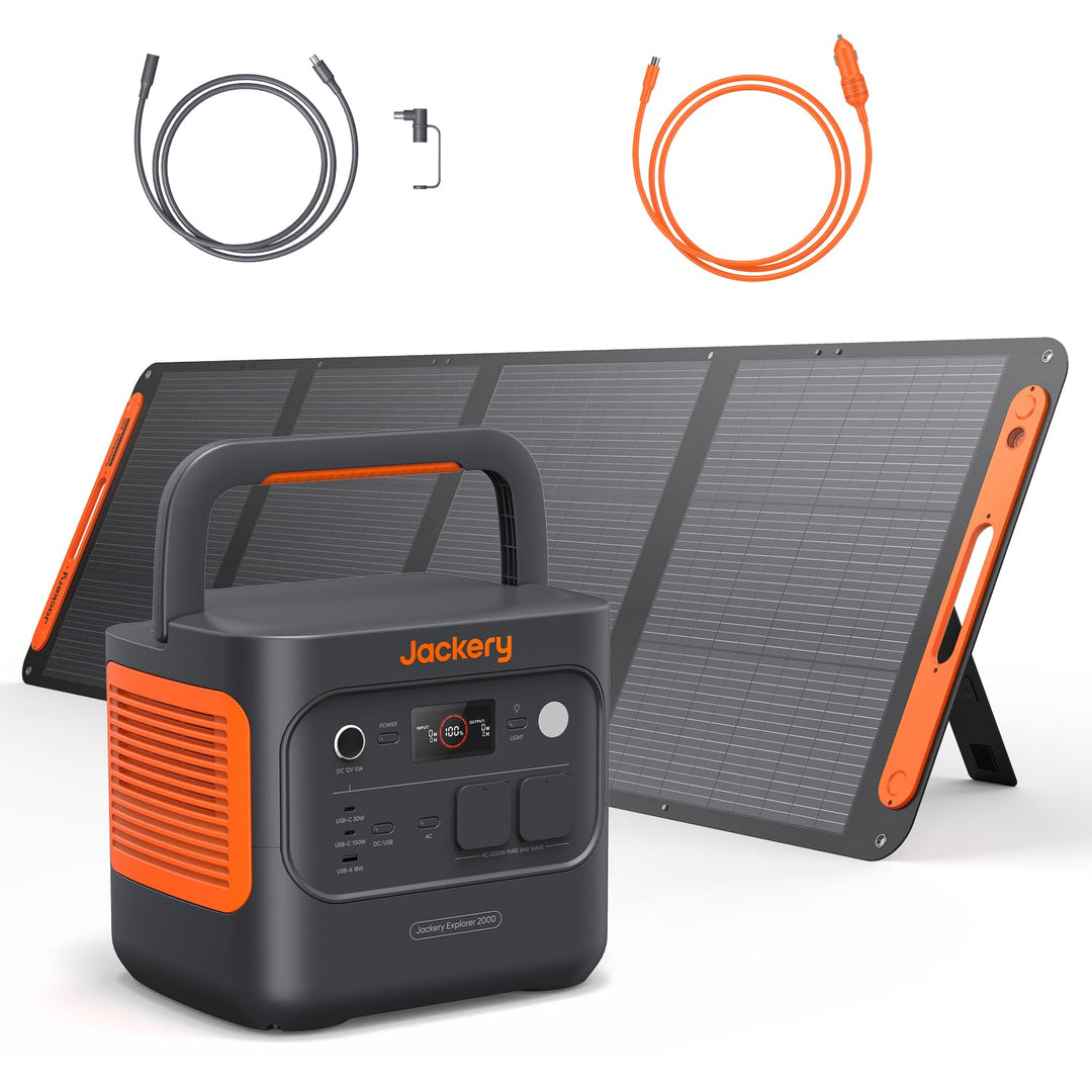 Jackery Explorer 2000 v2 Solargenerator Set, 2042Wh Tragbare Powerstation mit 200W Solarpanel, 5m So