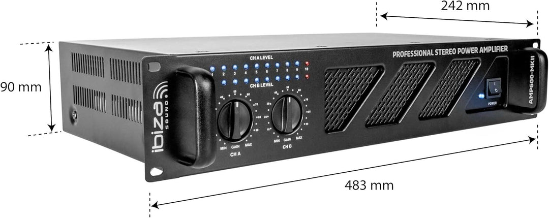 Ibiza - AMP600-MKII - Professioneller PA-Verstärker 2x480W mit RCA/Klinke Eingängen und Speakon/Born