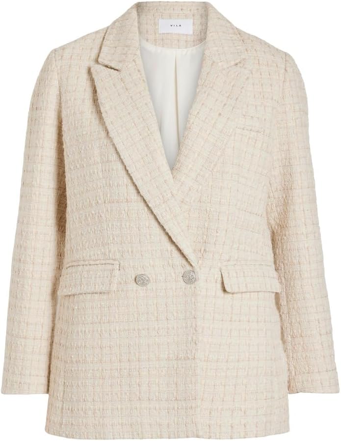 Vila Damen Vitweedy L/S Blazer Jackenblazer 44 Birch/Checks:doeskin, 44 Birch/Checks:doeskin