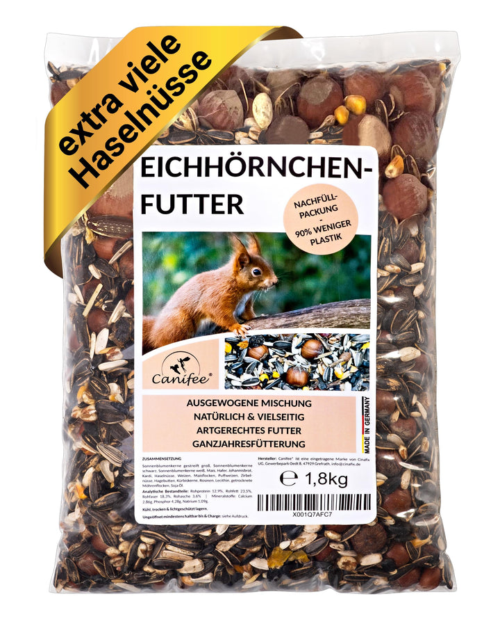 Eichhörnchen Futter 1.8 kg Nachfüllpack artgerechtes Wildtierfutter ganzjährige Futtermischung - Nac