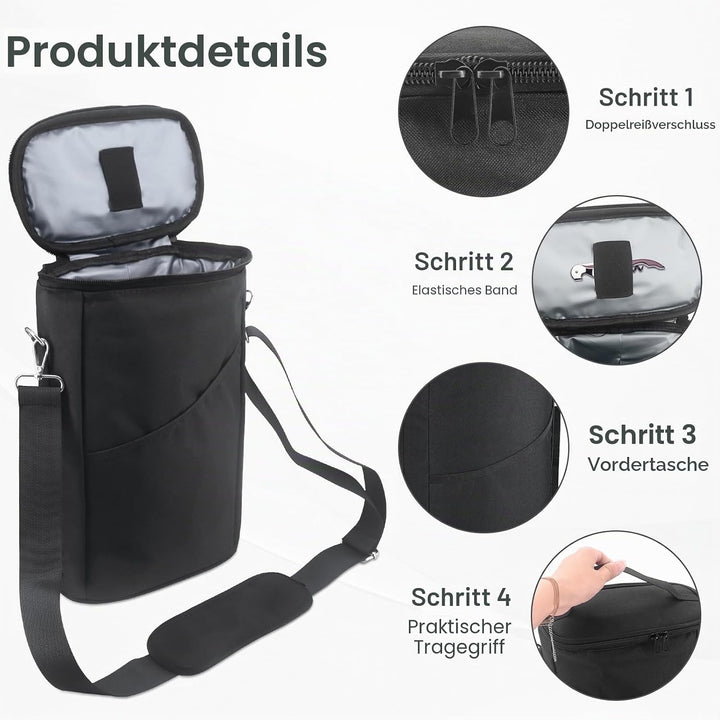 Weinkühltasche für 2 Flaschen, isoliert, auslaufsicher, Kühlrucksack mit Schultergurt, tragbare Wein