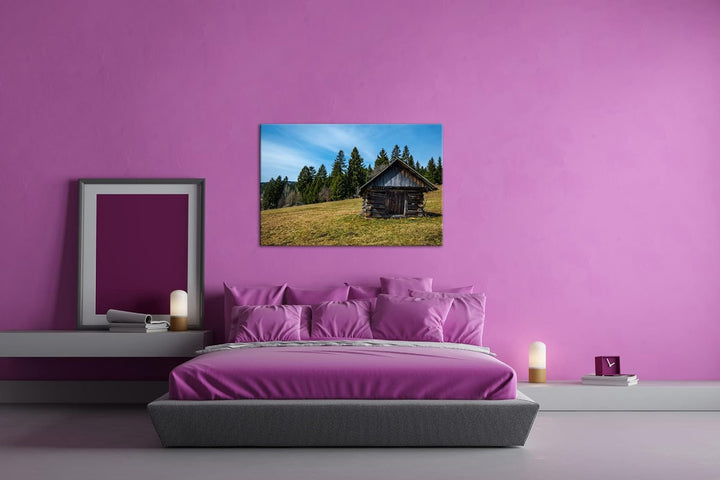 deyoli alte Holzhütte Format: 100x70 als Leinwandbild, Motiv fertig gerahmt auf Echtholzrahmen, Hoch