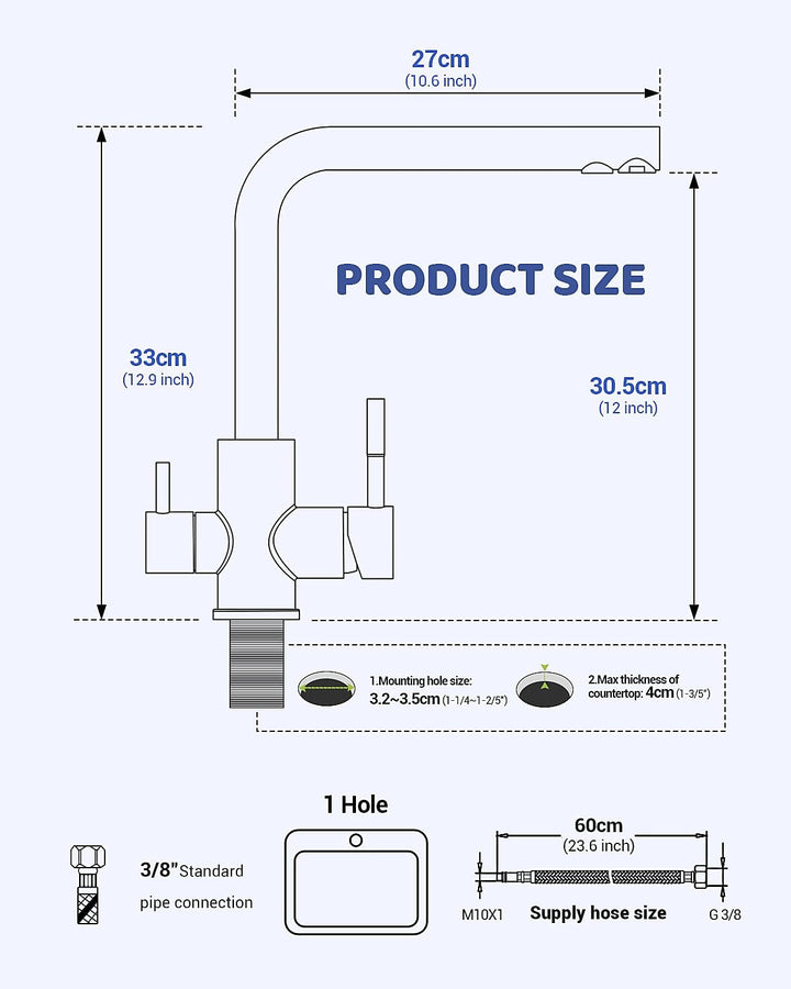 3 Wege Wasserhahn Küche, Küchenarmatur 360° Drehbar APPASO, 3 in 1 Mischbatterie Küche für Wasserfil