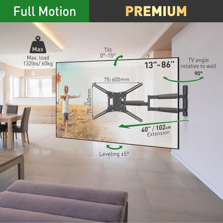 Barkan 102cm Lange TV Wandhalterung, 13-83 Zoll Schwenkbar/Neigbar/Vollbewegung TV Halterung, hält b