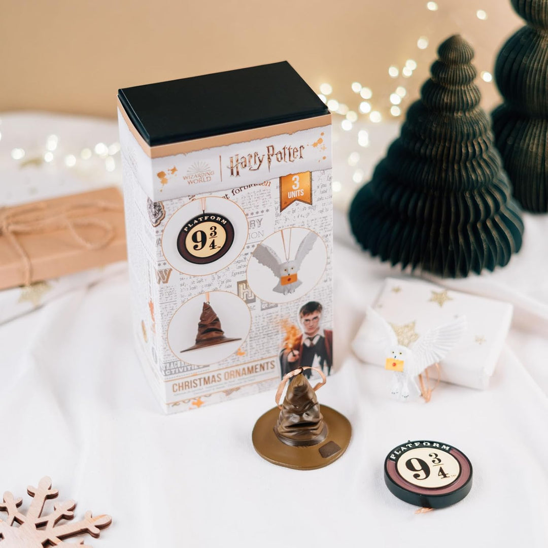 Grupo Erik Christbaumschmuck Figuren Set Der Sprechende Hut, Gleis 9 3/4 und Hedwig 3 Weihnachtsanhä