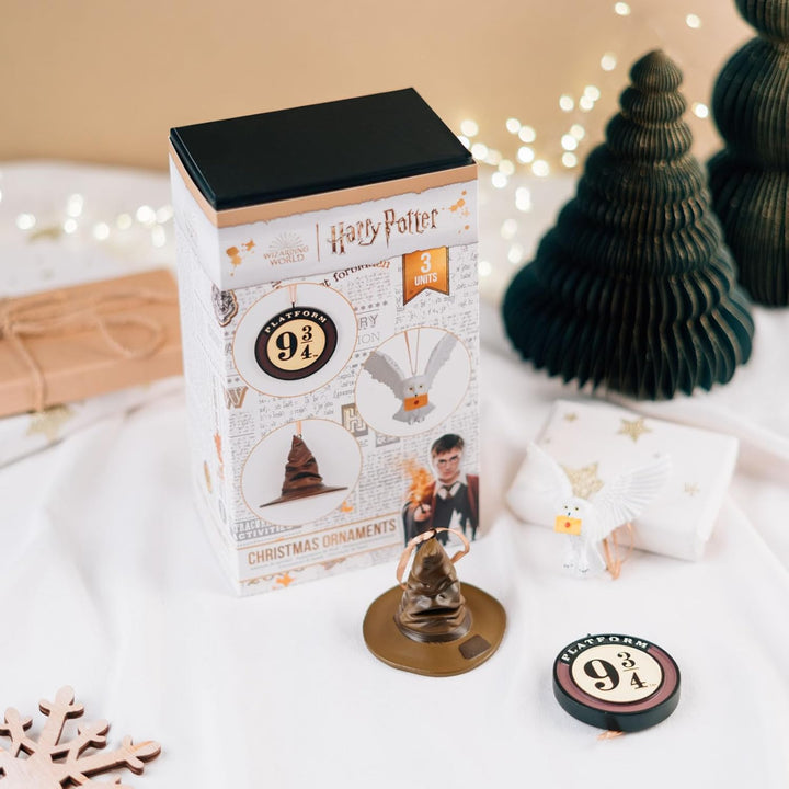 Grupo Erik Christbaumschmuck Figuren Set Der Sprechende Hut, Gleis 9 3/4 und Hedwig 3 Weihnachtsanhä