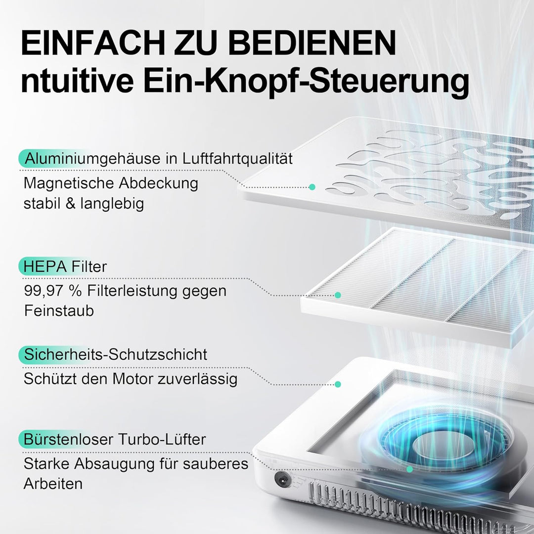 L’UGX Professionelle Staubabsaugung für Nägel, 650Pa Profi Absaugung, 4500 U/min Bürstenloser Motor,