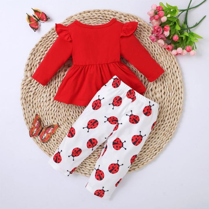 Baby Mädchen Kleidung Outfit, Marienkäfer Langarm Top mit Schleifenknoten + Hose 2 Stücke Set, Langa