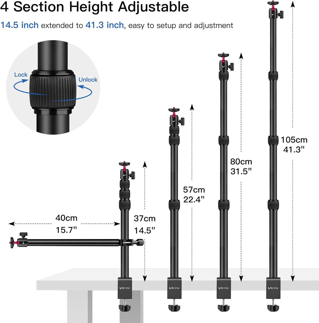 Victiv Kamera Tischhalterung, 37cm-105cm Kamera Tischstativ für DSLR Canon, Lichtstativ Klemmstativ